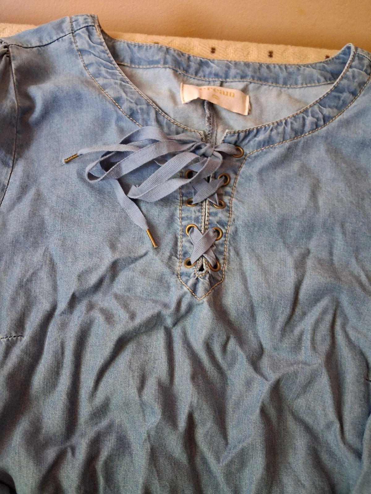 Cream Vivi denim lyocell női vékony farmerhatású ruha fodros ujjal 2