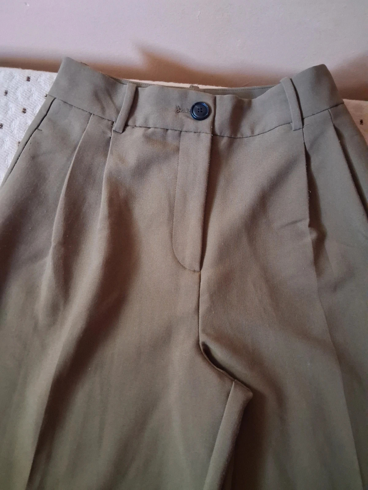 Zara high waist elegáns khaki rakott nadrág S - M 2