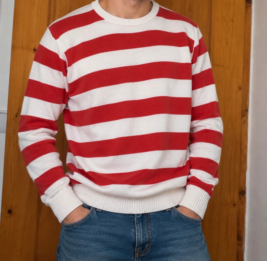 Tommy Hilfiger Denim piros-fehér csíkos kötött pulóver 1