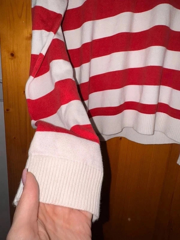 Tommy Hilfiger Denim piros-fehér csíkos kötött pulóver 4