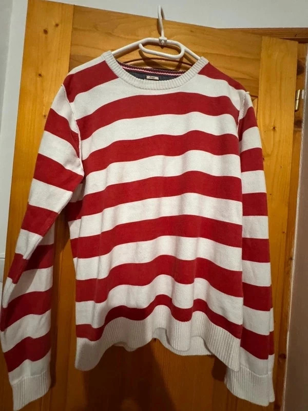 Tommy Hilfiger Denim piros-fehér csíkos kötött pulóver 2