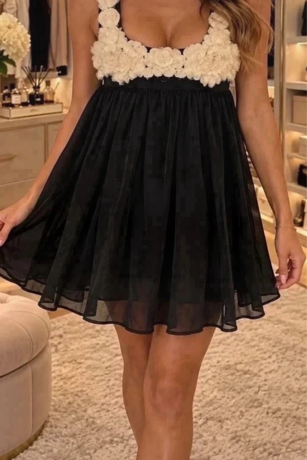 ASOS fekete elegáns ruha textilvirágokkal - S/ 36 1