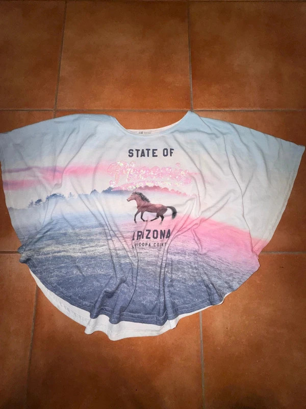 H&M Arizona feliratos, flitteres lány póló – 146/152 2
