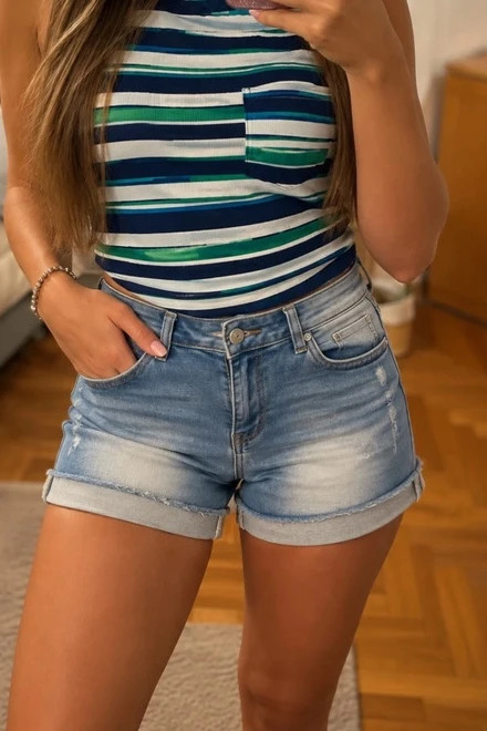 Badge Jeans világoskék koptatott farmer rövidnadrág – M/L 1