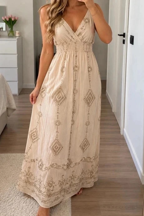 Bézs-arany mintás maxi ruha – m / l/ xl / 1
