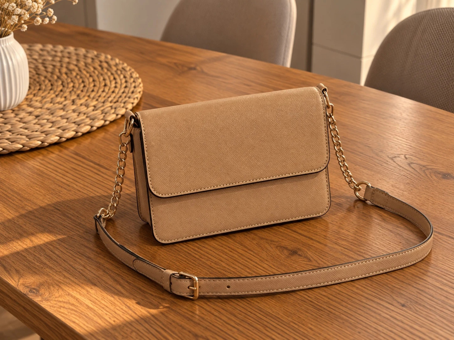 Sinsay bézs mini válltáska / crossbody – arany lánccal 1