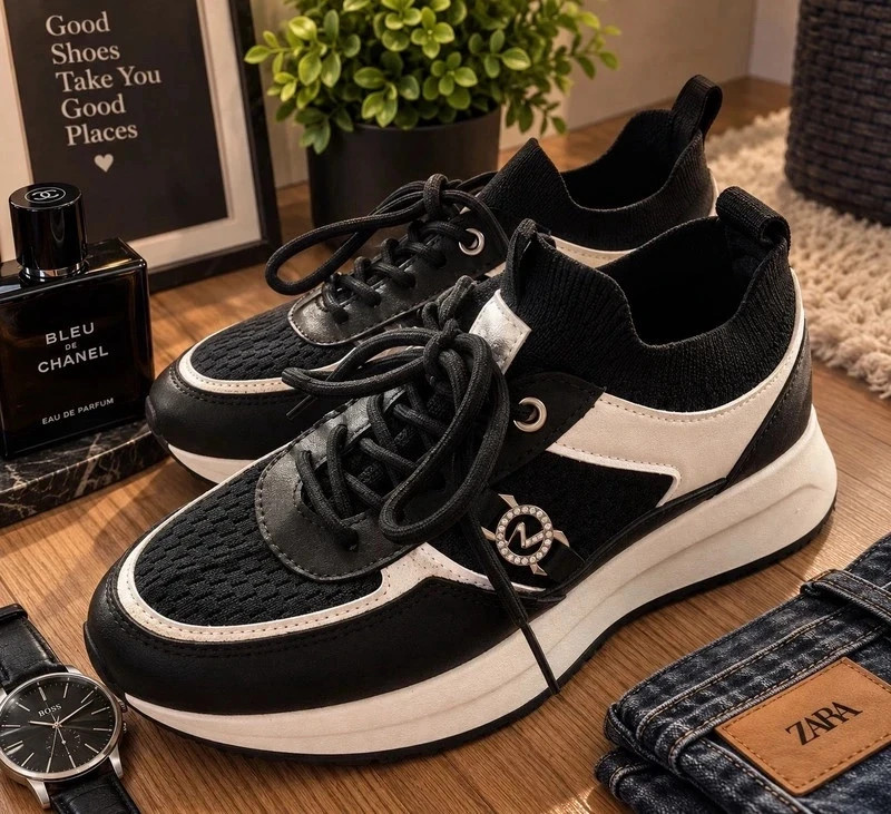 Fekete-fehér platform sneaker / sportcipő – 40-es – újszerű 4