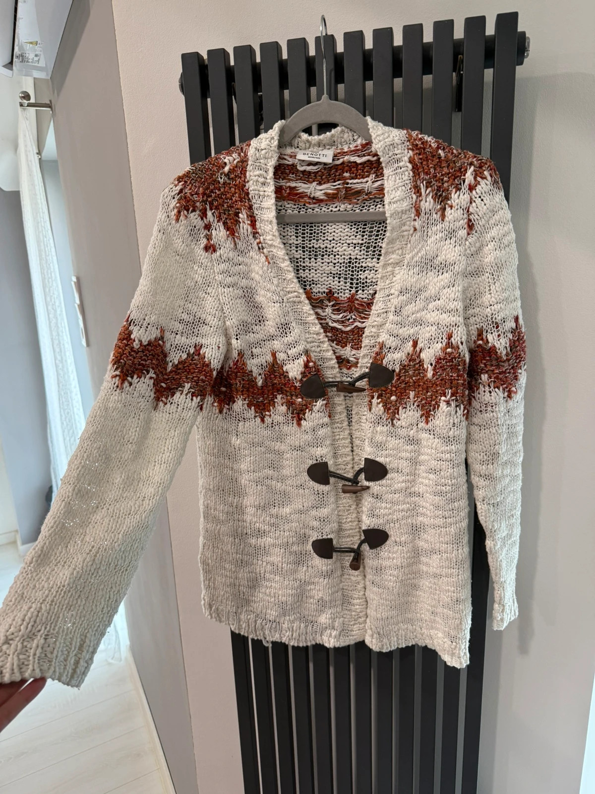 Gina Benotti krémfehér mintás kötött kardigán / duffle gombos (M / 40-42) 2