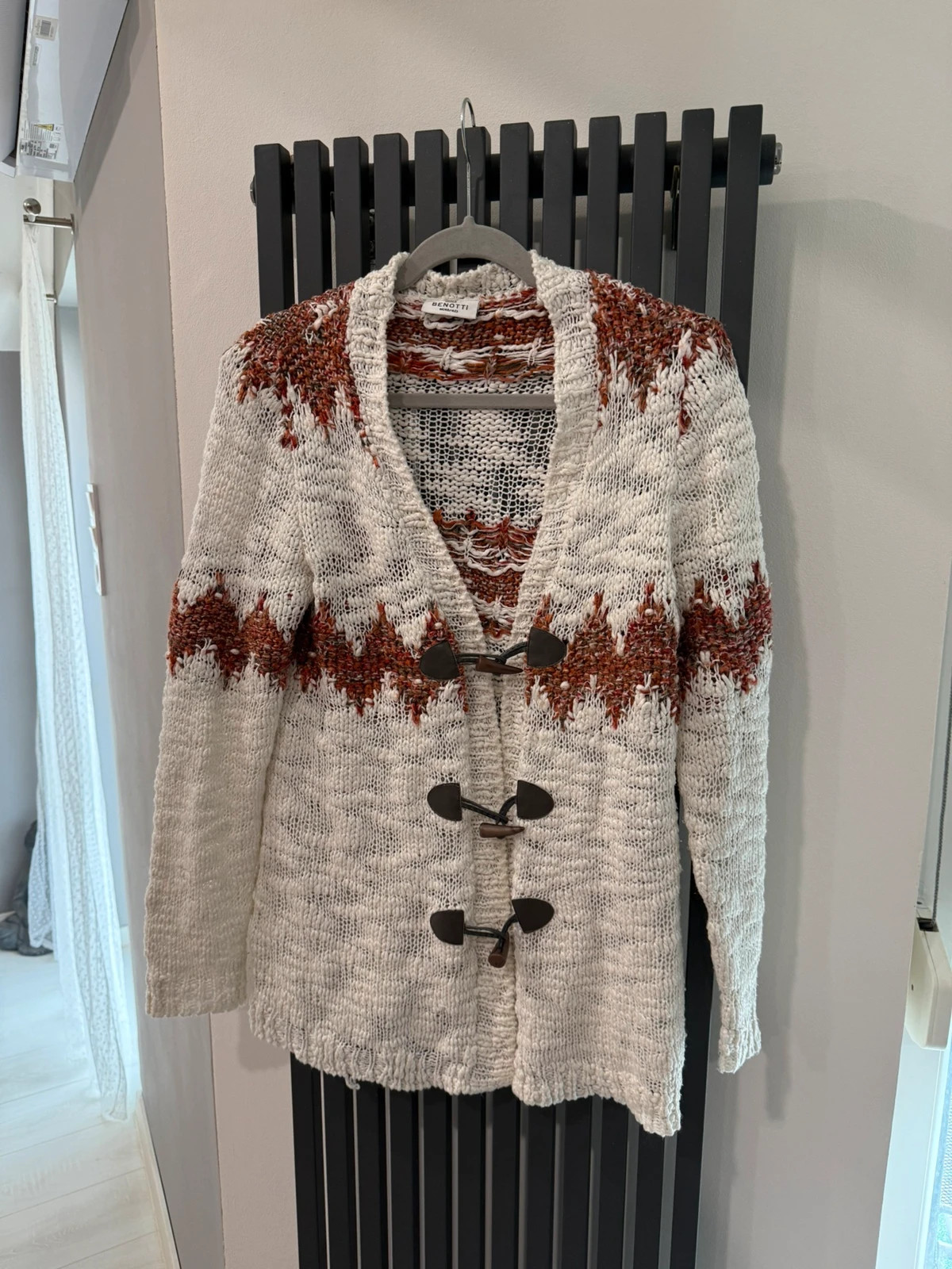 Gina Benotti krémfehér mintás kötött kardigán / duffle gombos (M / 40-42) 1