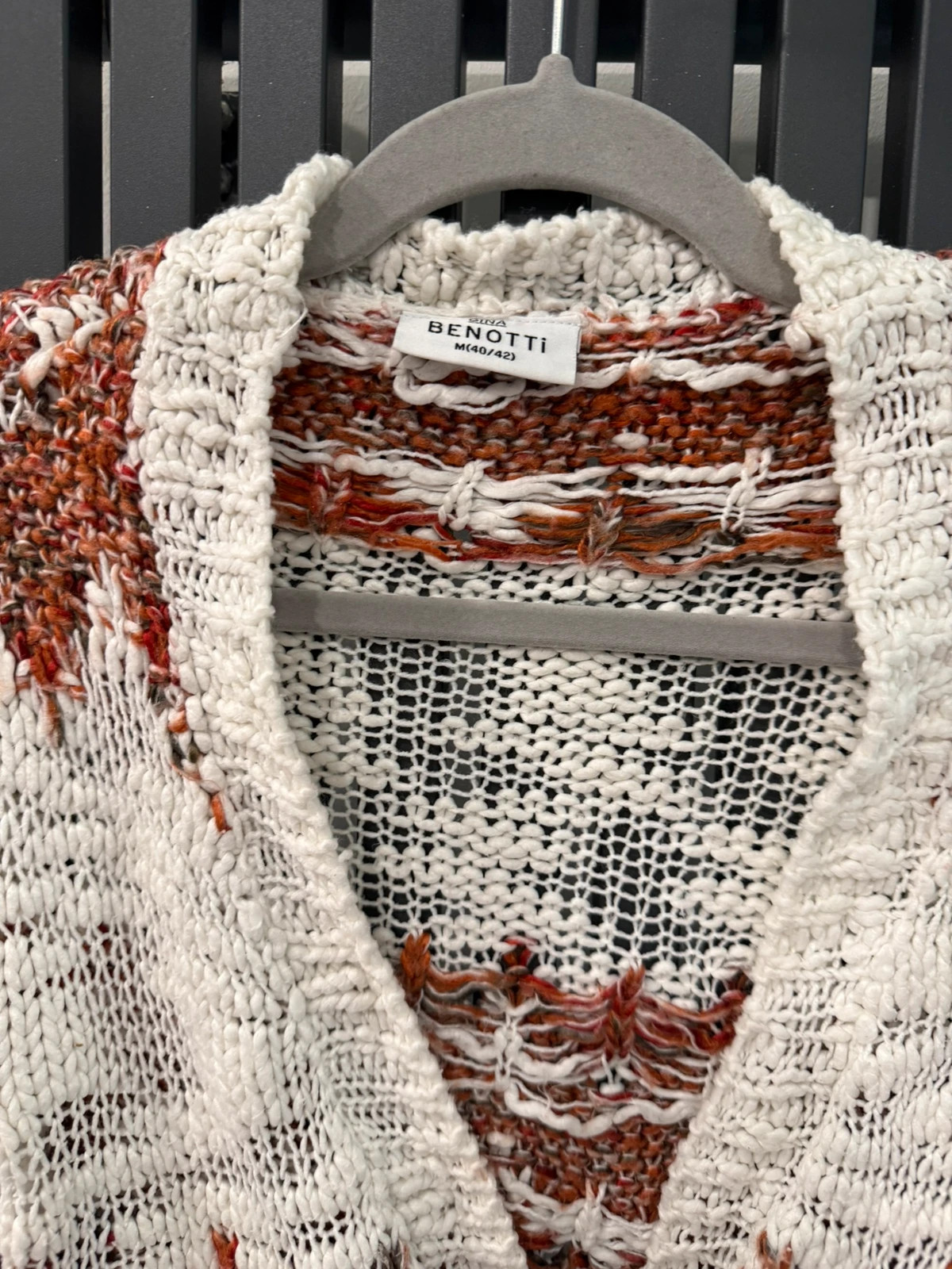 Gina Benotti krémfehér mintás kötött kardigán / duffle gombos (M / 40-42) 3