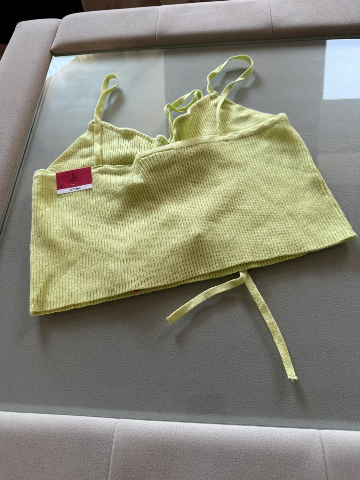 Lefties Lime zöld bordázott Crop Top - L méret 3