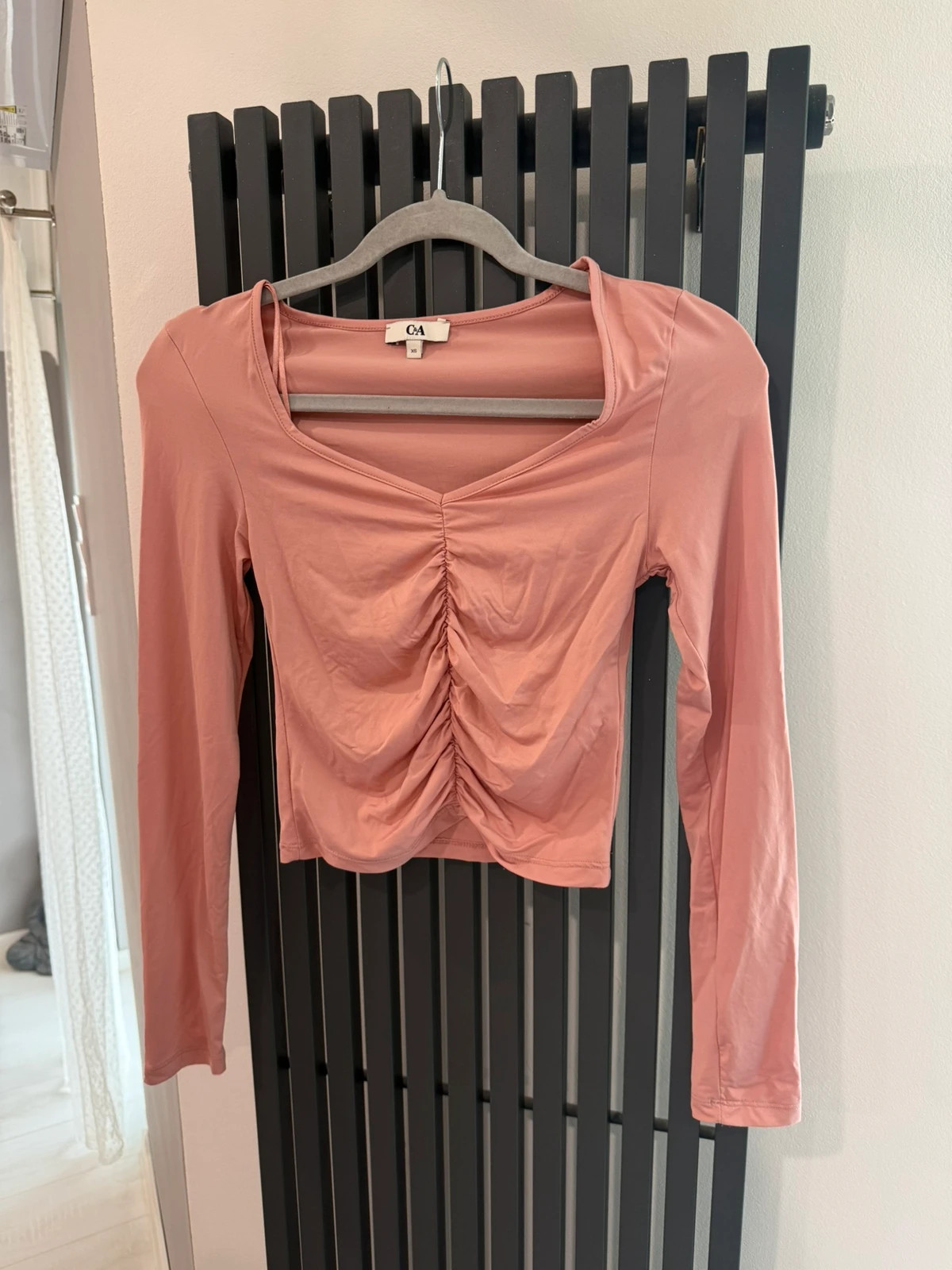 C&A Rózsaszín, ráncolt elejű hosszú ujjú crop top - XS méret 1