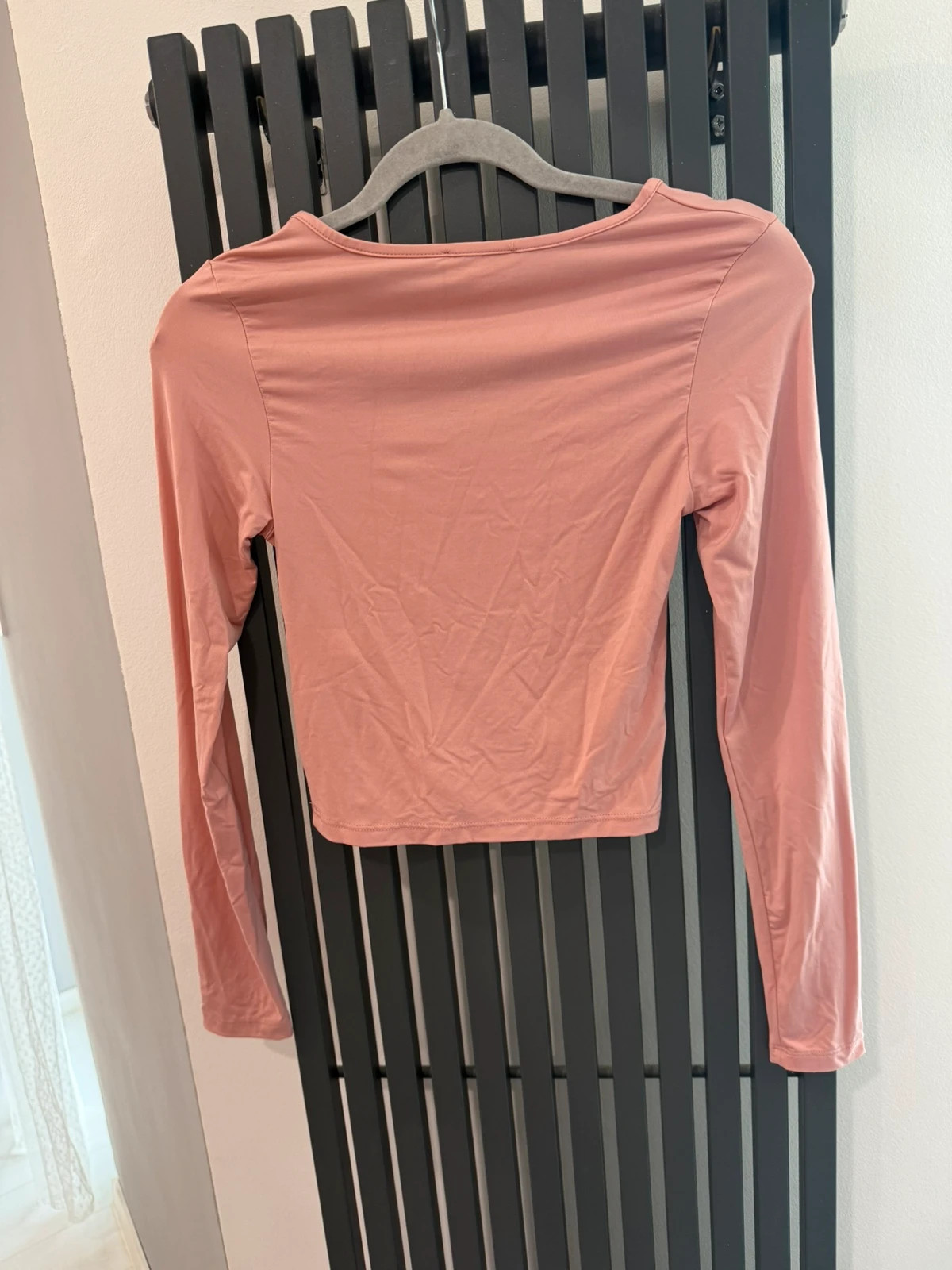 C&A Rózsaszín, ráncolt elejű hosszú ujjú crop top - XS méret 4