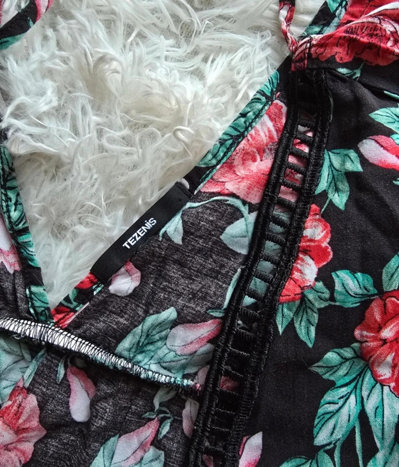 Virágmintás fekete piros Tezenis tunika /ruha S/M méret 2