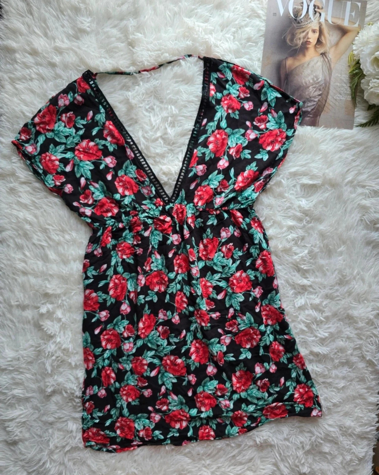 Virágmintás fekete piros Tezenis tunika /ruha S/M méret 1