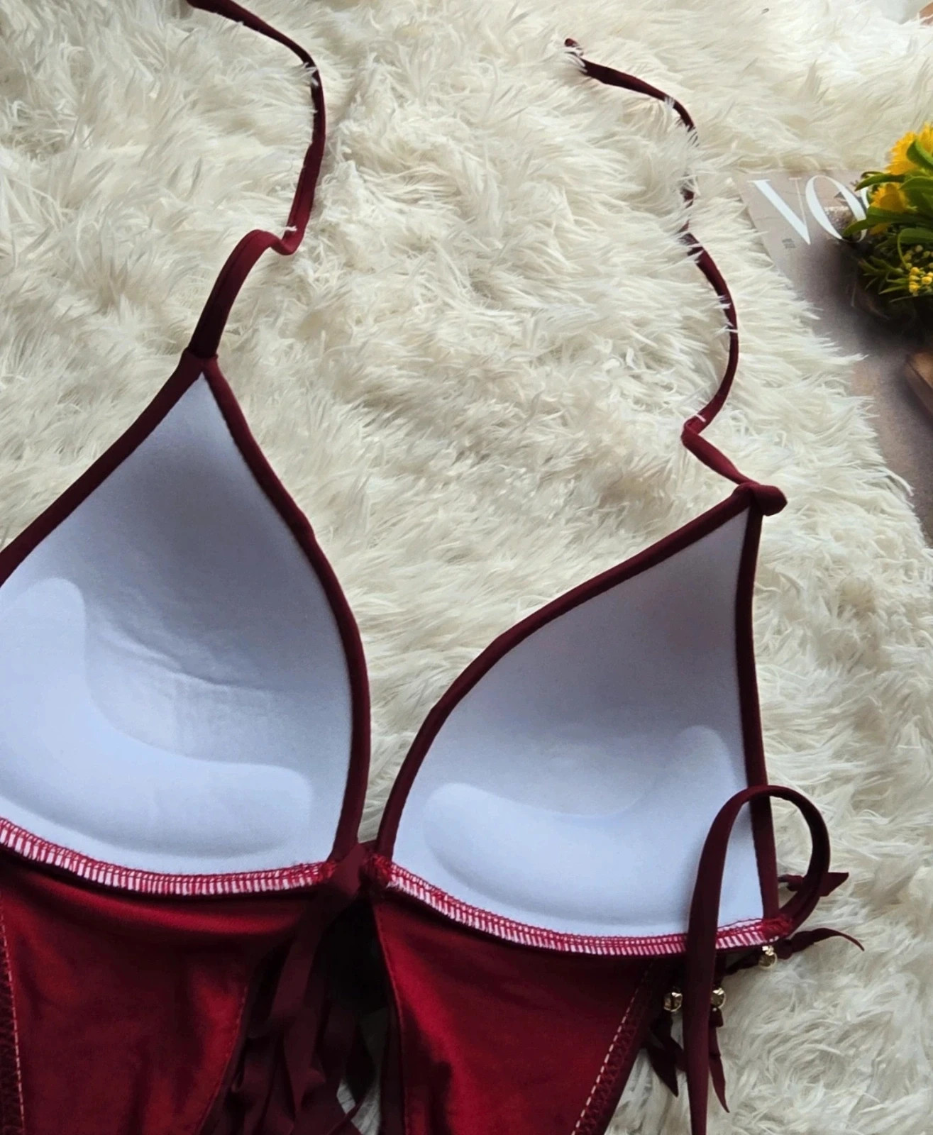 Sogno D'Oro női mélybordó színű szexi rojtos monokini fürdőruha S méret Új sosem viselt 4