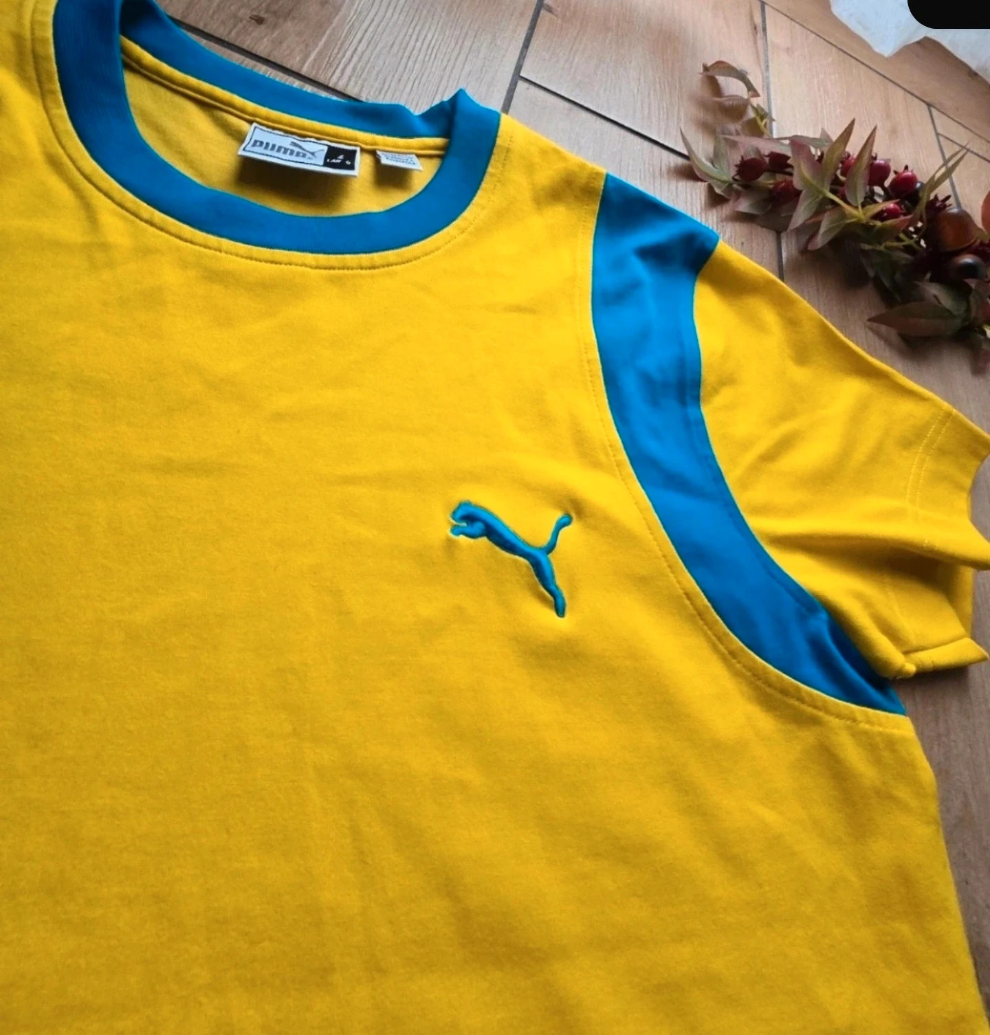 Retró Puma sárga kék "Series 1975" póló / Y2K stílus L méretű 3