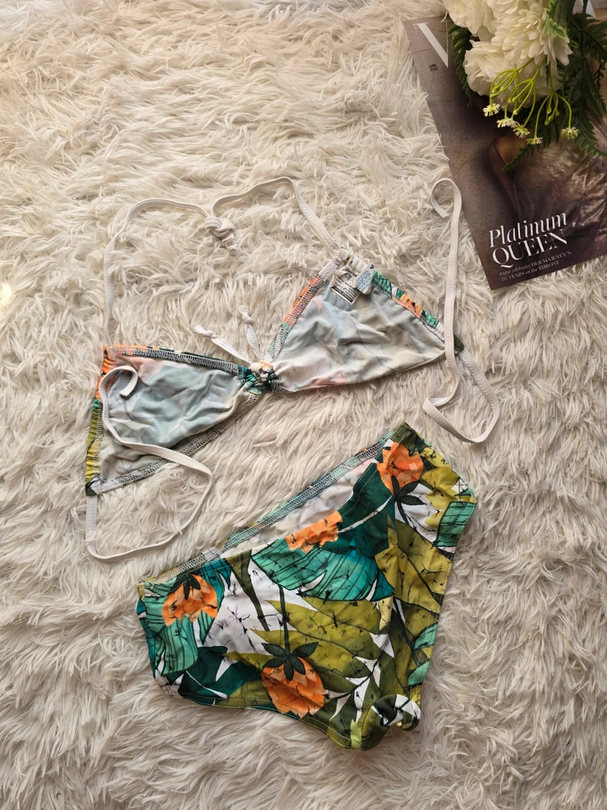 Gyönyörű trópusi mintás kétrészes bikini / fürdőruha szett XS méret Új sosem viselt 4