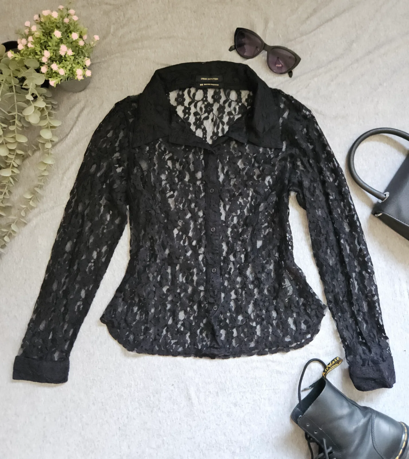Urban Outfitters Fekete Csipke Gombos Ing / Blúz – M (Goth / Y2K) 1