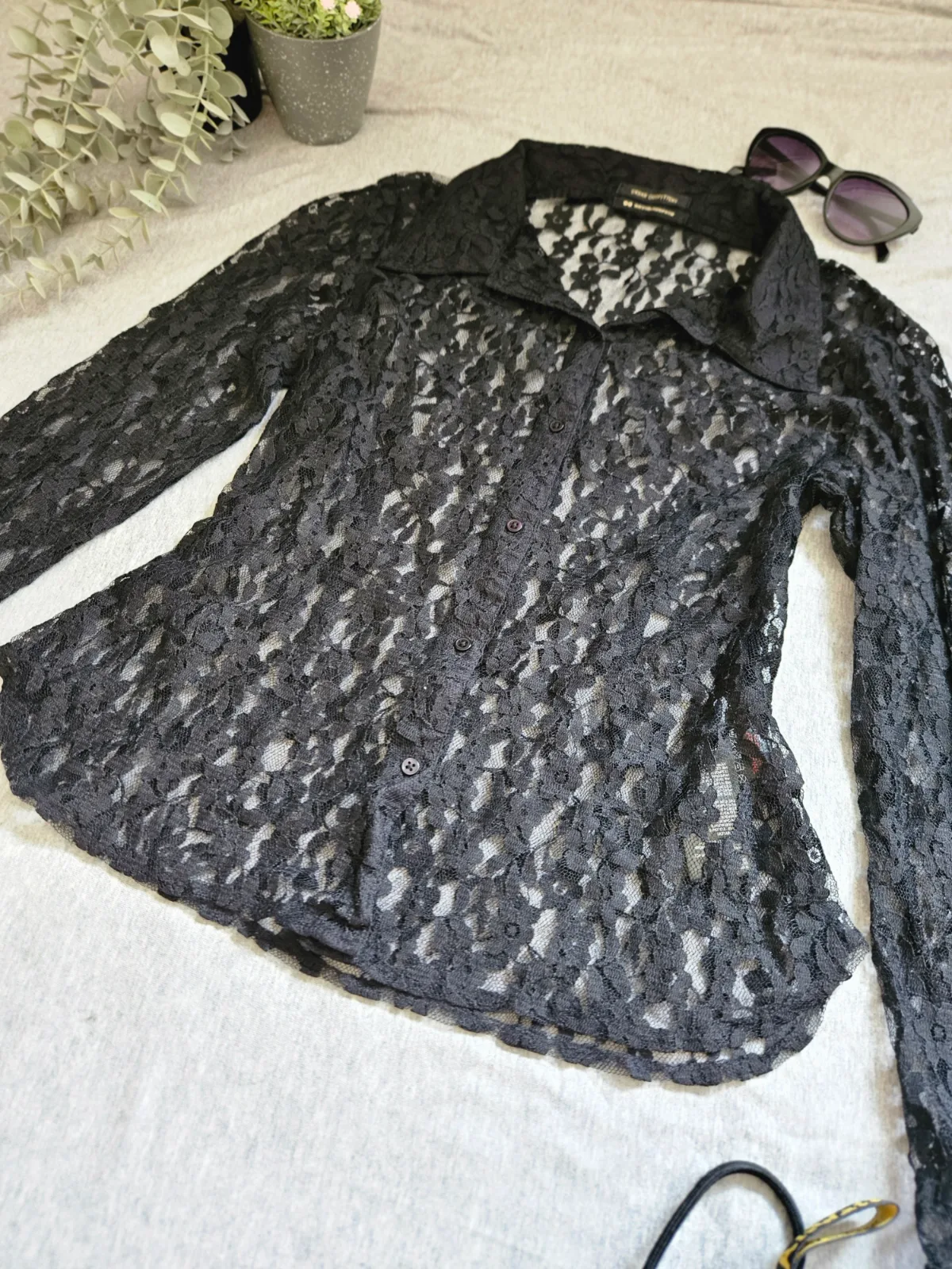 Urban Outfitters Fekete Csipke Gombos Ing / Blúz – M (Goth / Y2K) 2