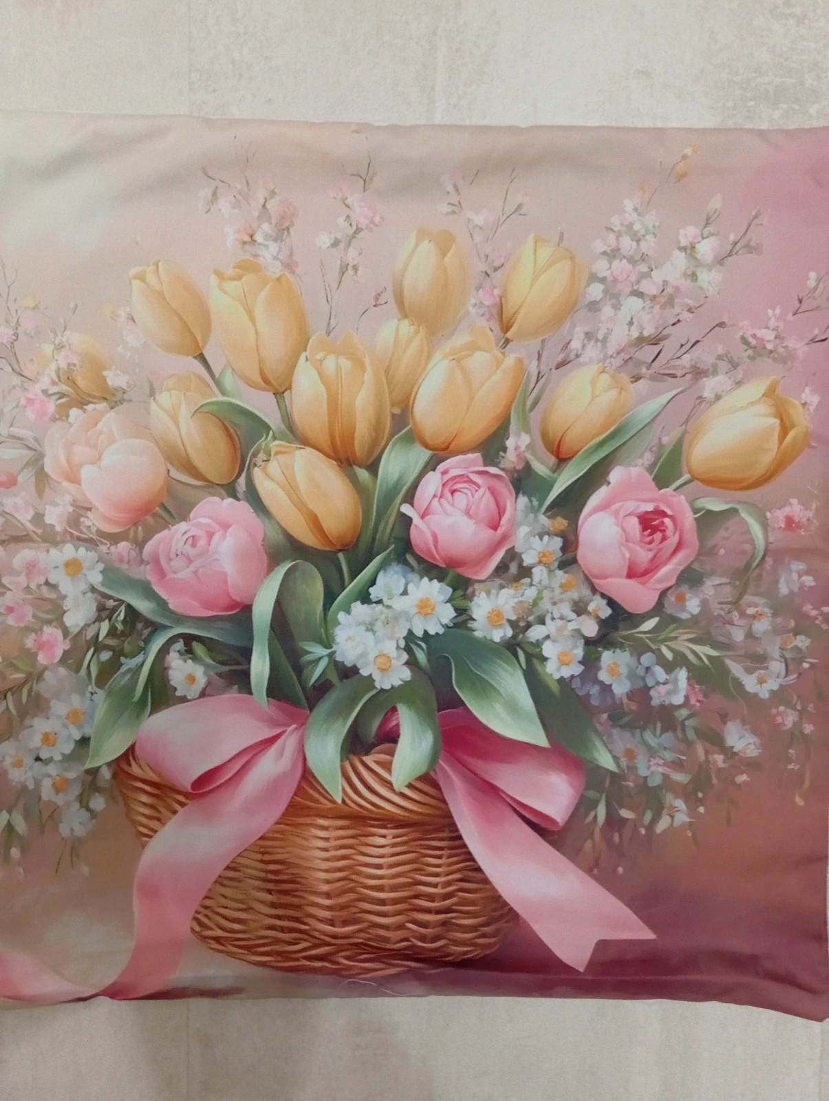Pasztell tulipán kosarak párna huzat 4 darabos 3