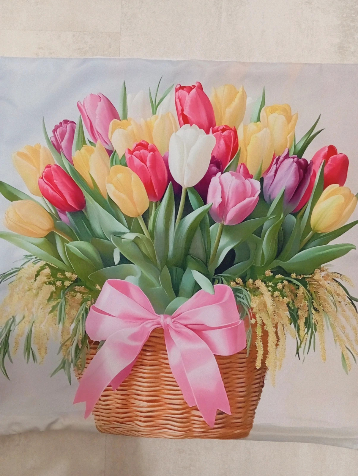 Pasztell tulipán kosarak párna huzat 4 darabos 1