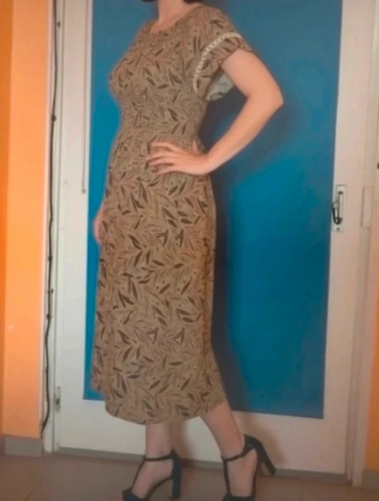 🍃Levélmintás midi ruha – rugalmas, kényelmes, L–XL méretre 1