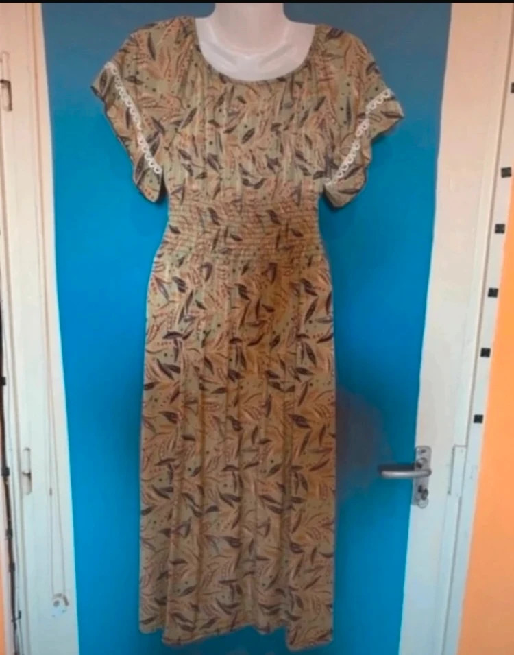 🍃Levélmintás midi ruha – rugalmas, kényelmes, L–XL méretre 2
