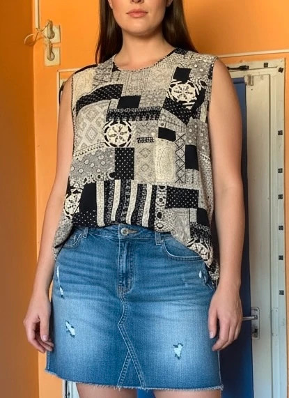 Egyedi patchwork mintás ujjatlan felső / blúz (~XL-XXL 1