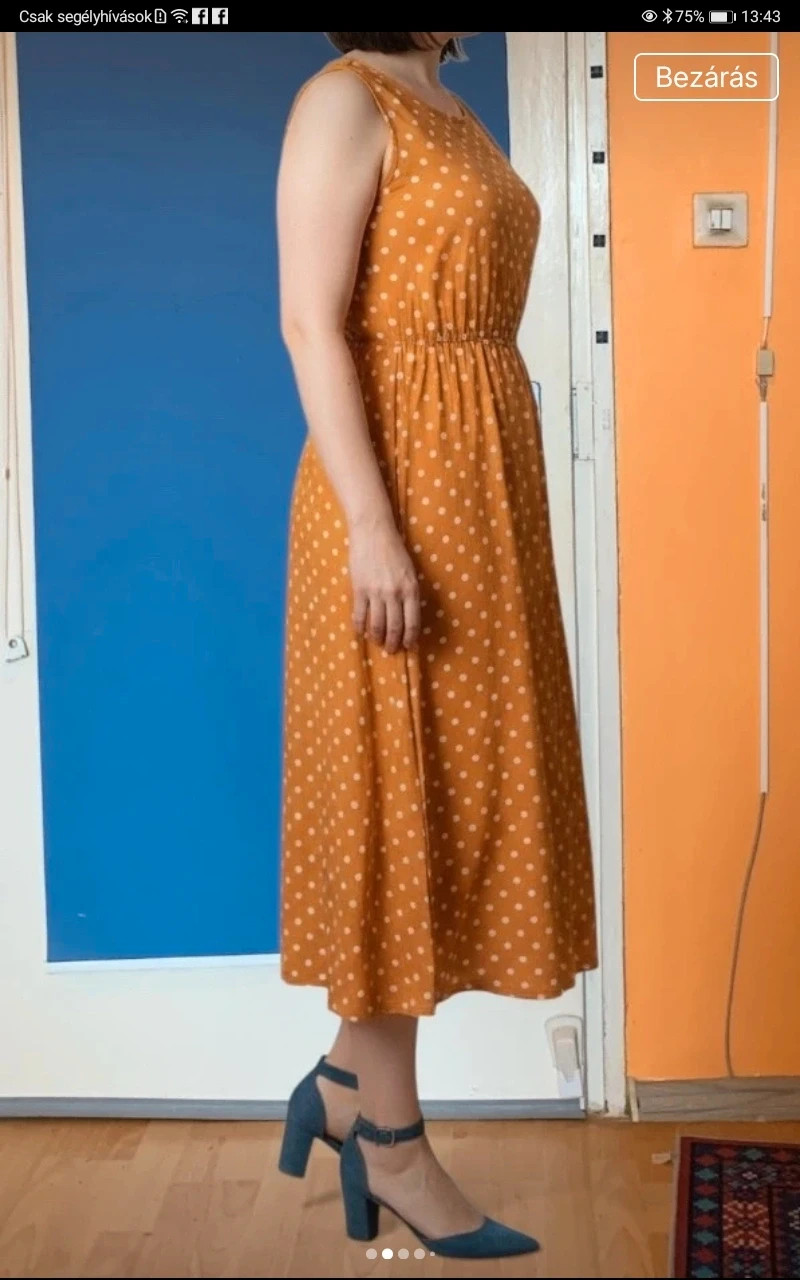 ÚJ mustársárga pöttyös gumis derekú ruha (XL / 42) 3