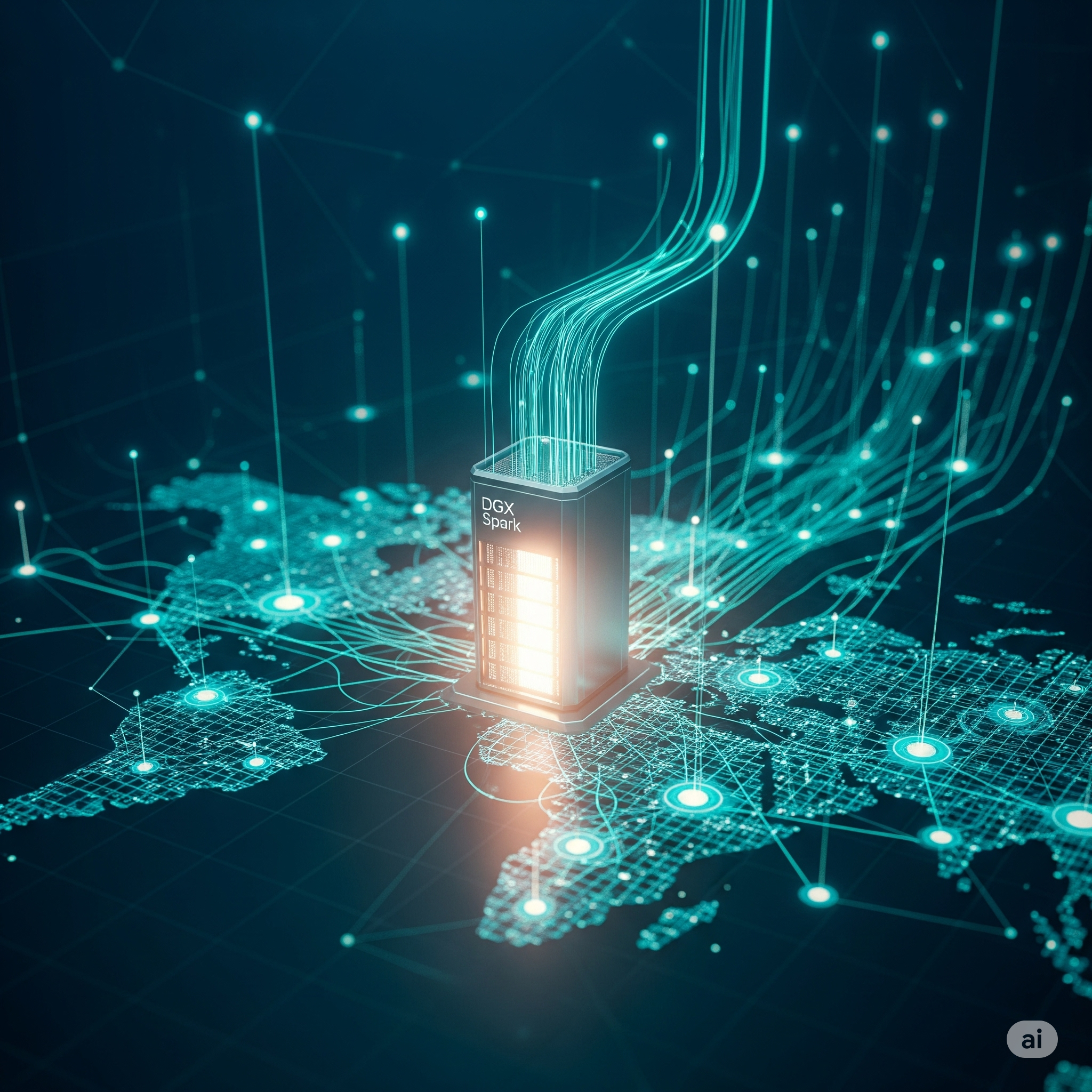 An abstract visualization of a decentralized network connecting compute resources globally.