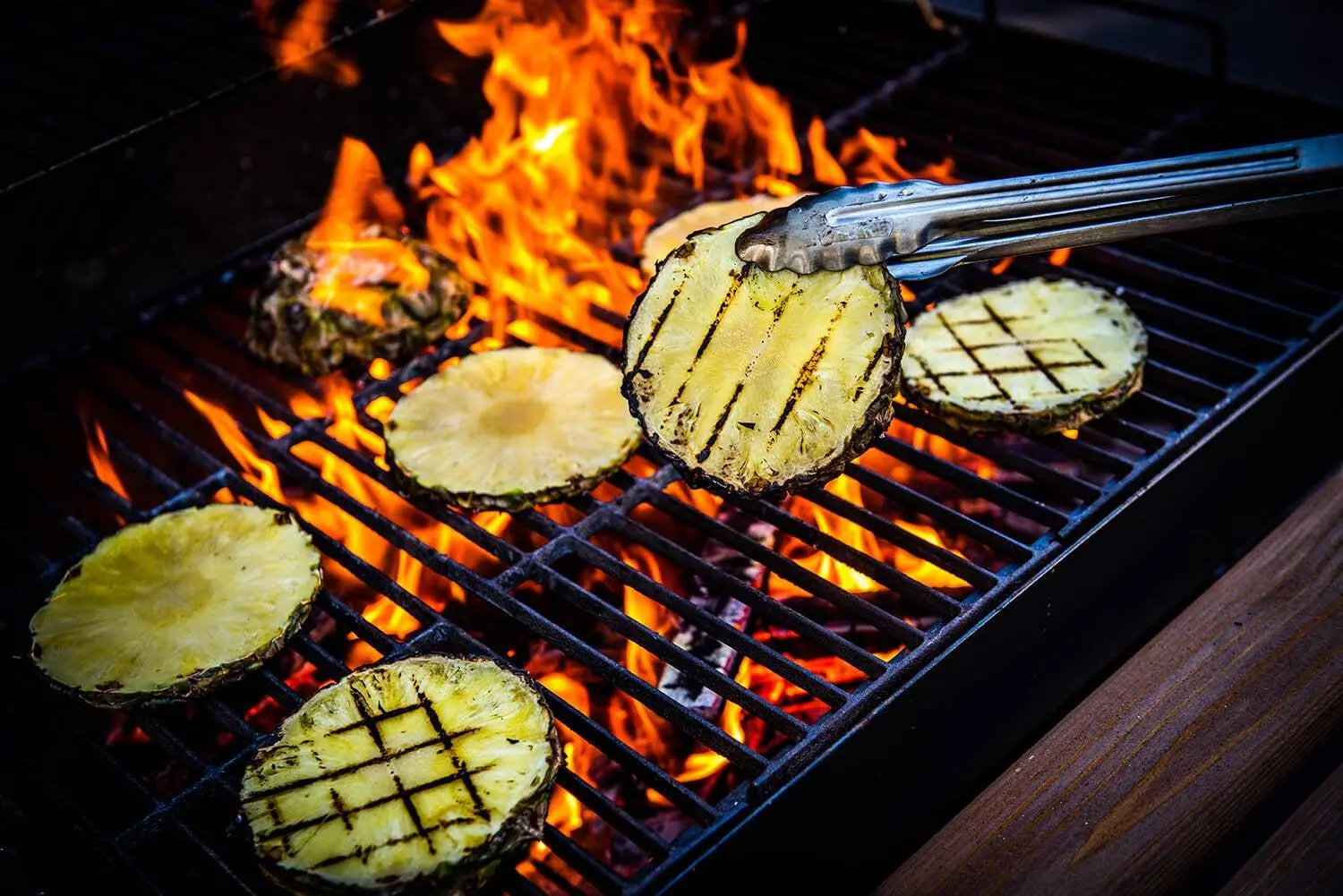 Grilled pineapple and peaches with caramelized grill marks