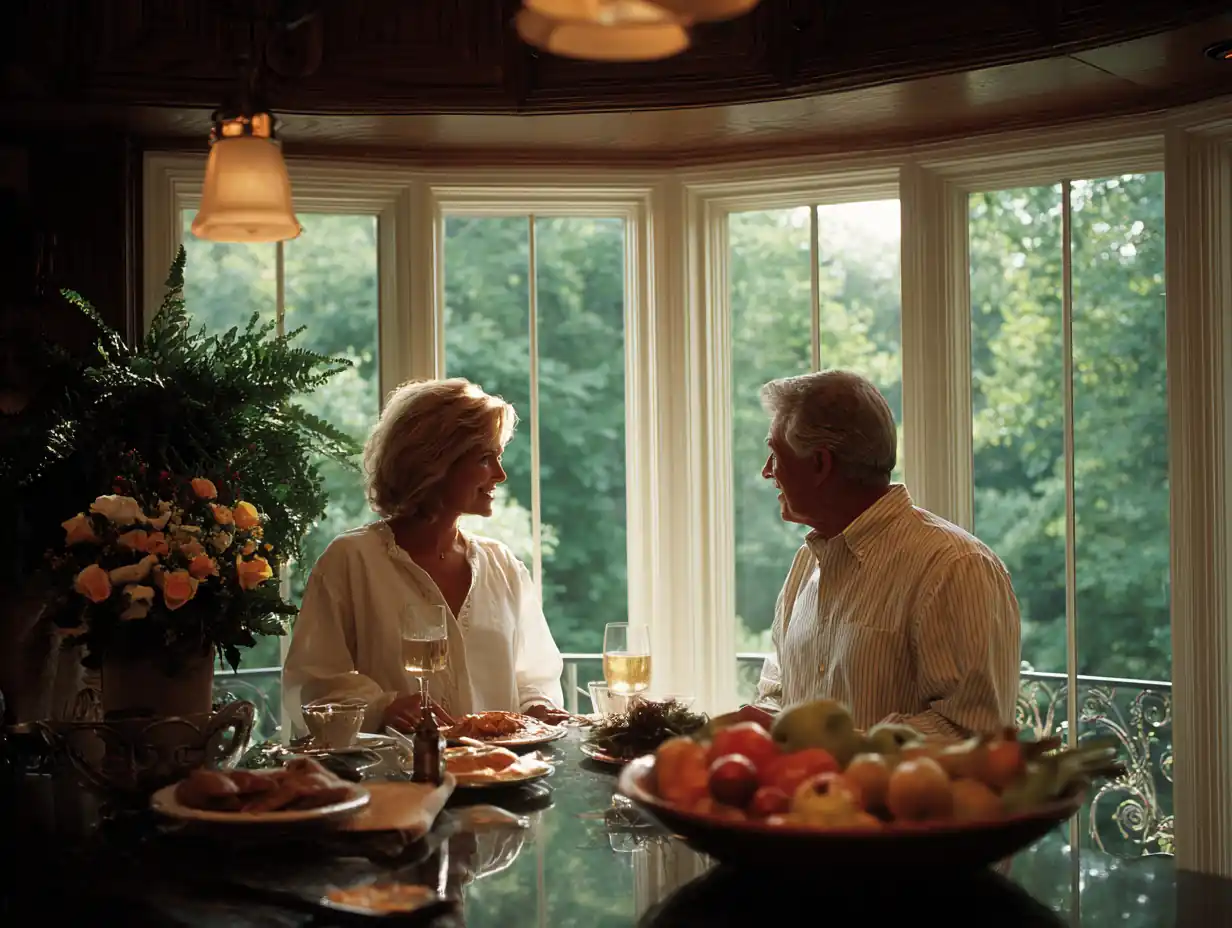 Couple looking out window