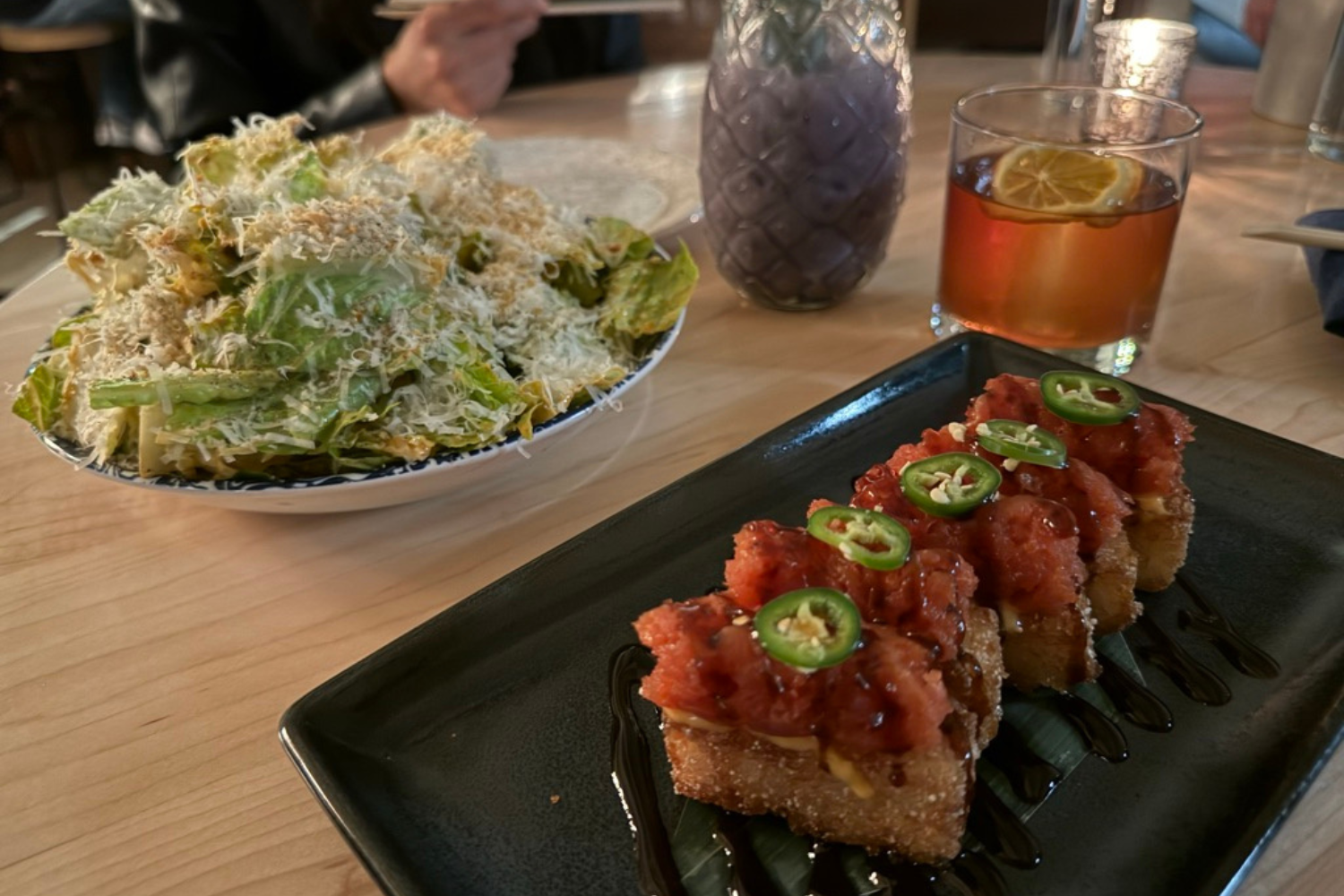Tuna Crispy Rice and Caesar Salad