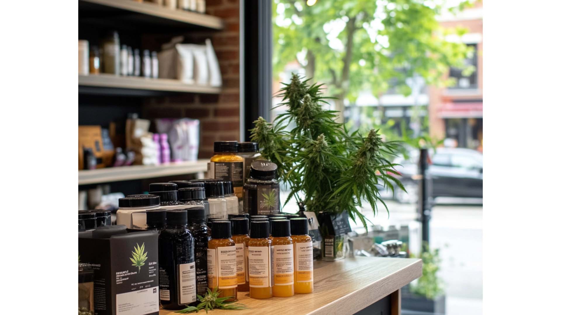 Curated wellness products displayed on sleek retail shelves