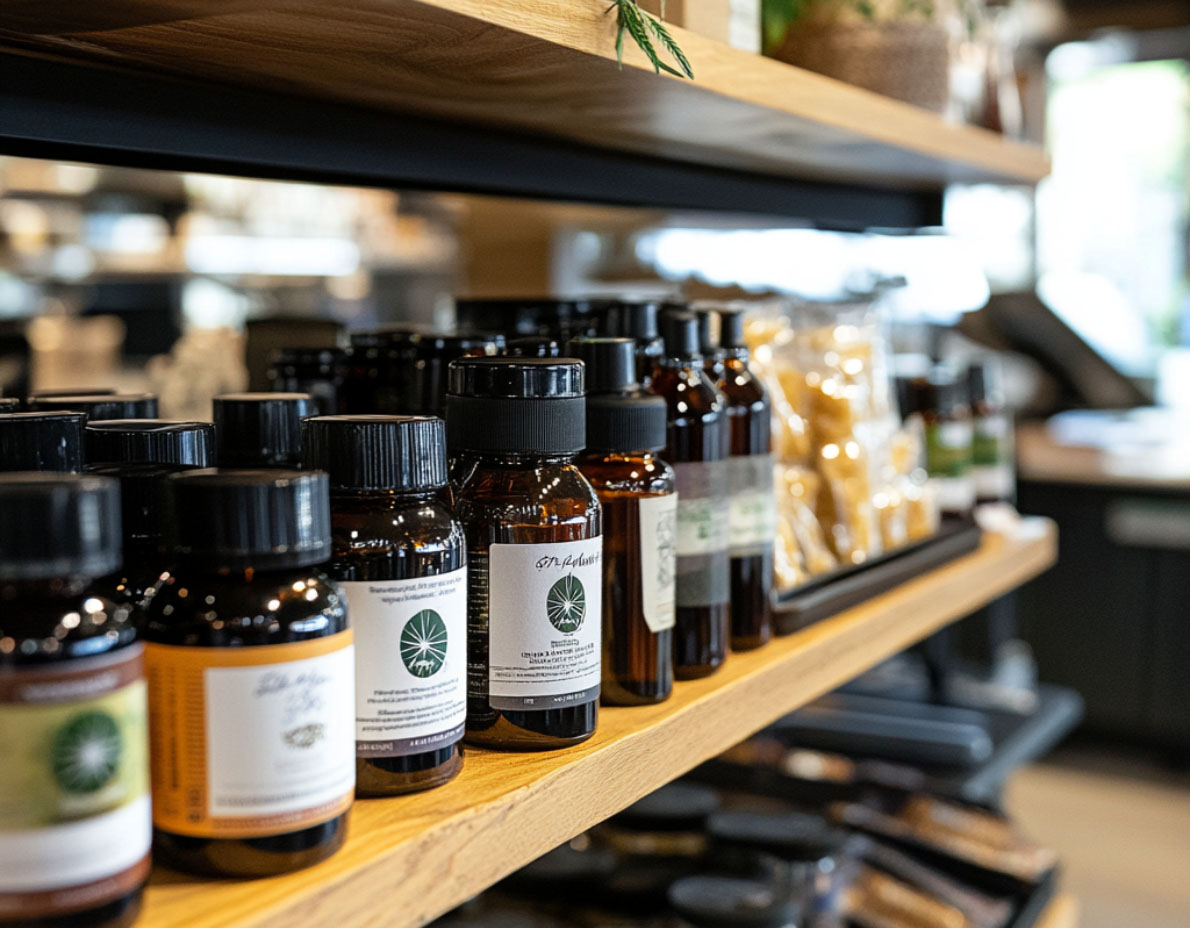 Beautiful retail shelf with wellness products