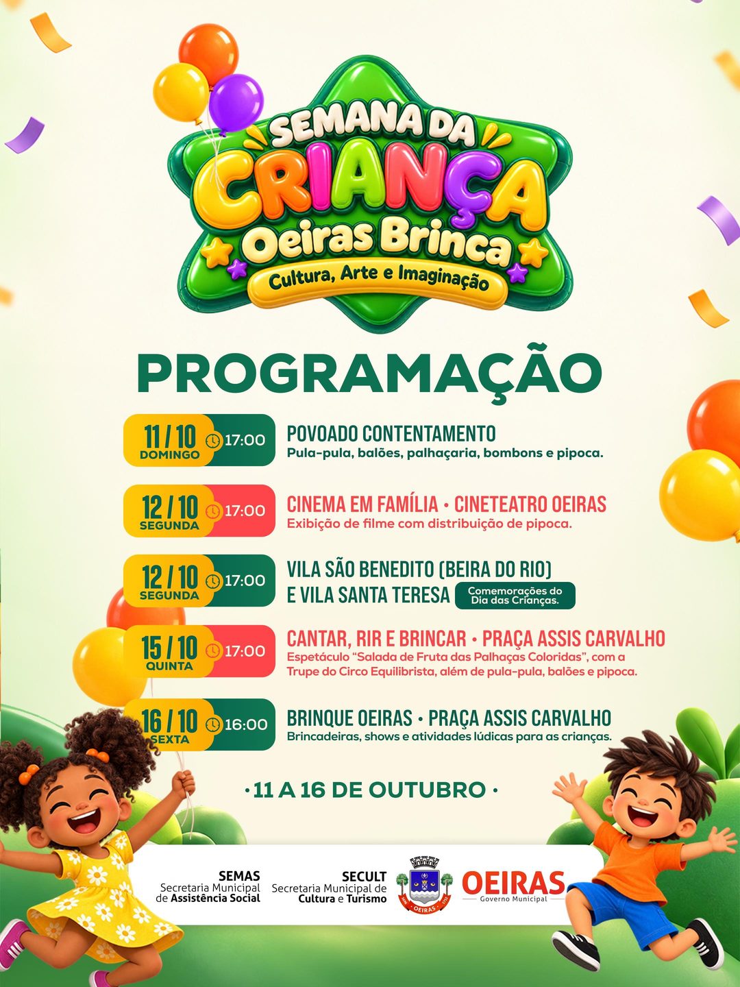 Programação completa da Semana da Criança Oeiras Brinca