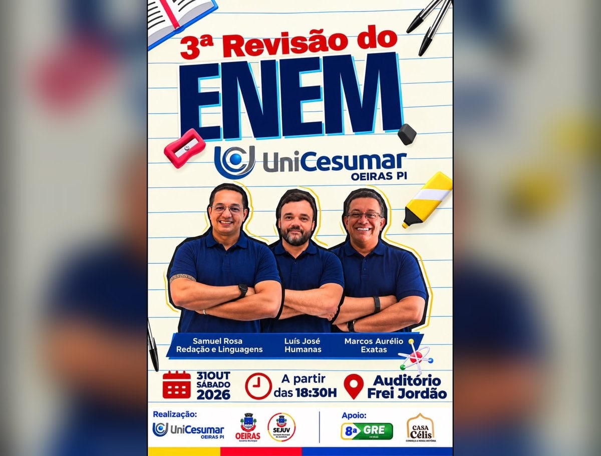 Oeiras realizará 3ª Revisão do Enem neste sábado no Auditório Frei Jordão