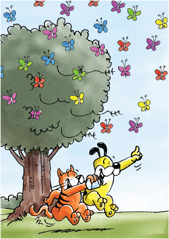 Image illustraton for the book:Cat &amp; Dog and the Butterfly