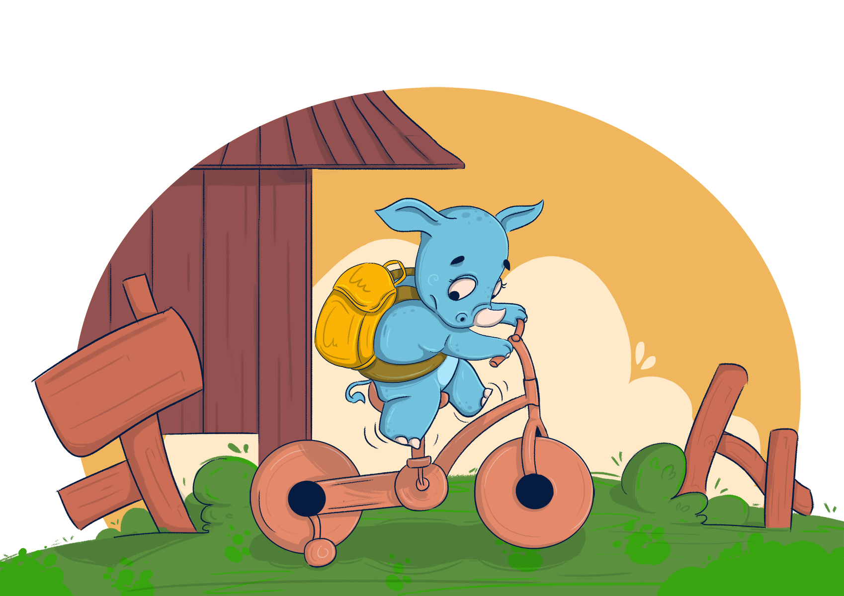 Image illustraton for the book:Little Rhino and the Too Tall Bike