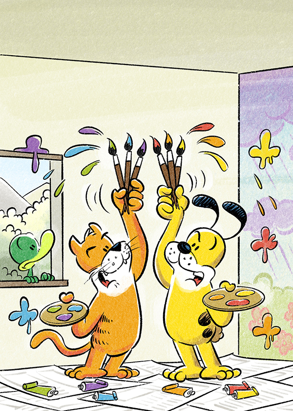 Image illustraton for the book:Cat and Dog Paint a Rainbow