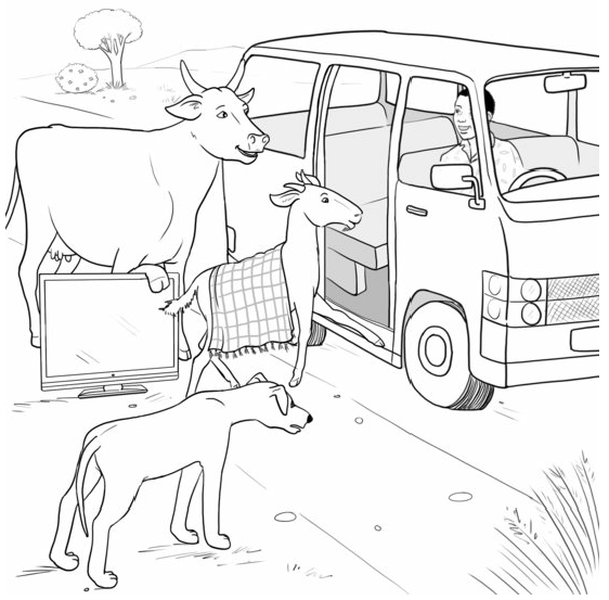 Image illustraton for the book:Goat, Dog, Cow, and TV