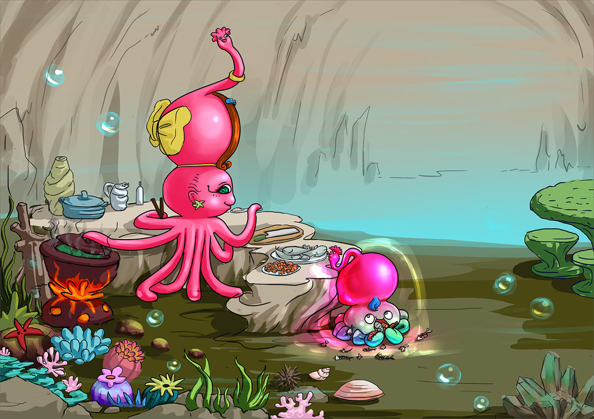 Image illustraton for the book:The Greedy Little Octopus