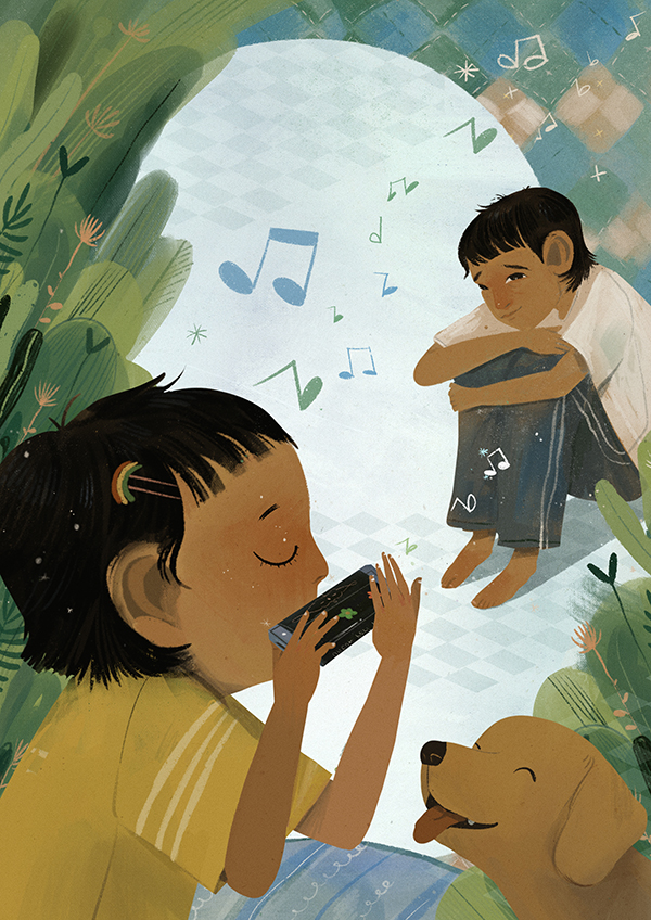 Image illustraton for the book:Play Me the Harmonica