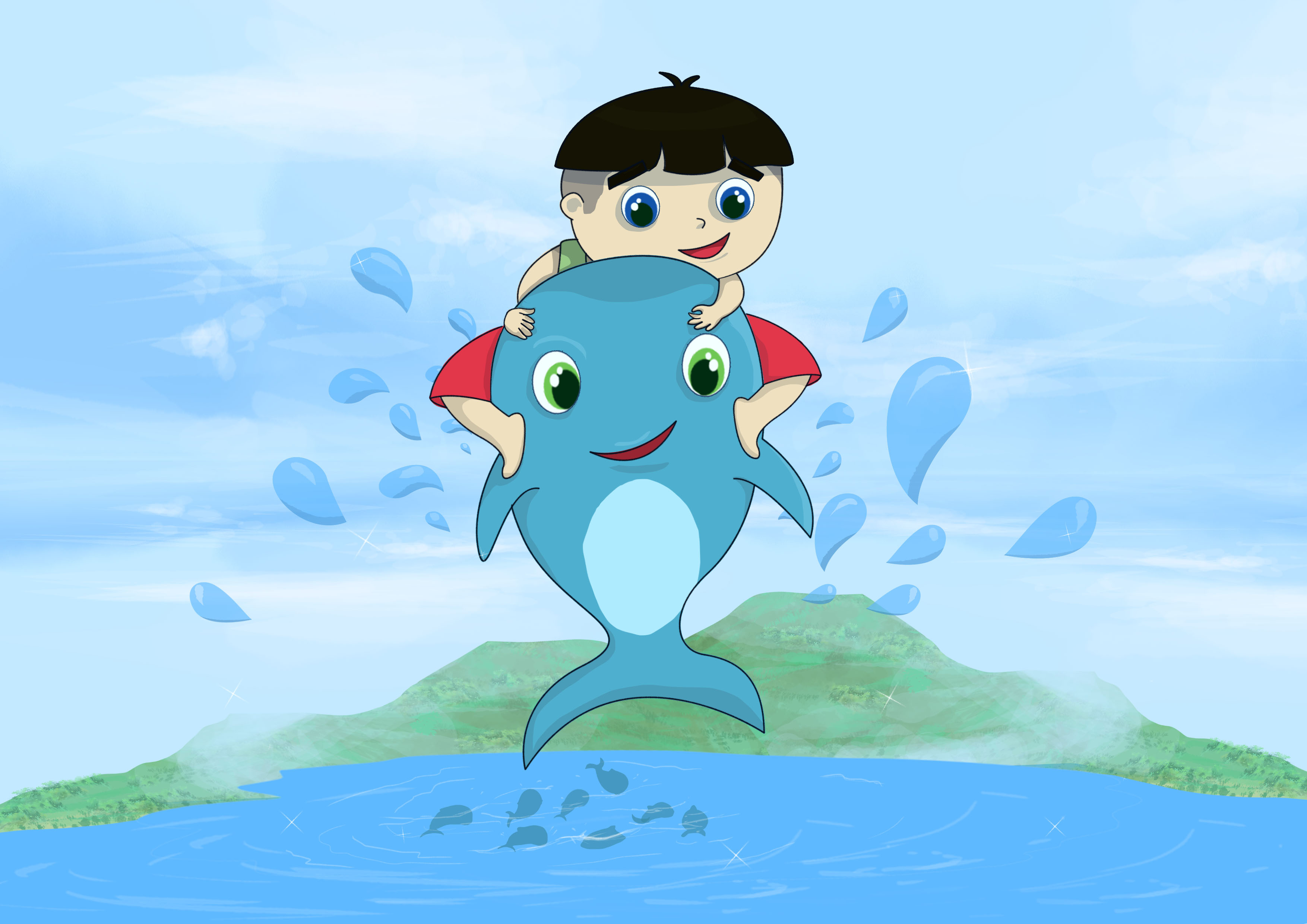 Image illustraton for the book:Bora Helps His Dolphin Friends