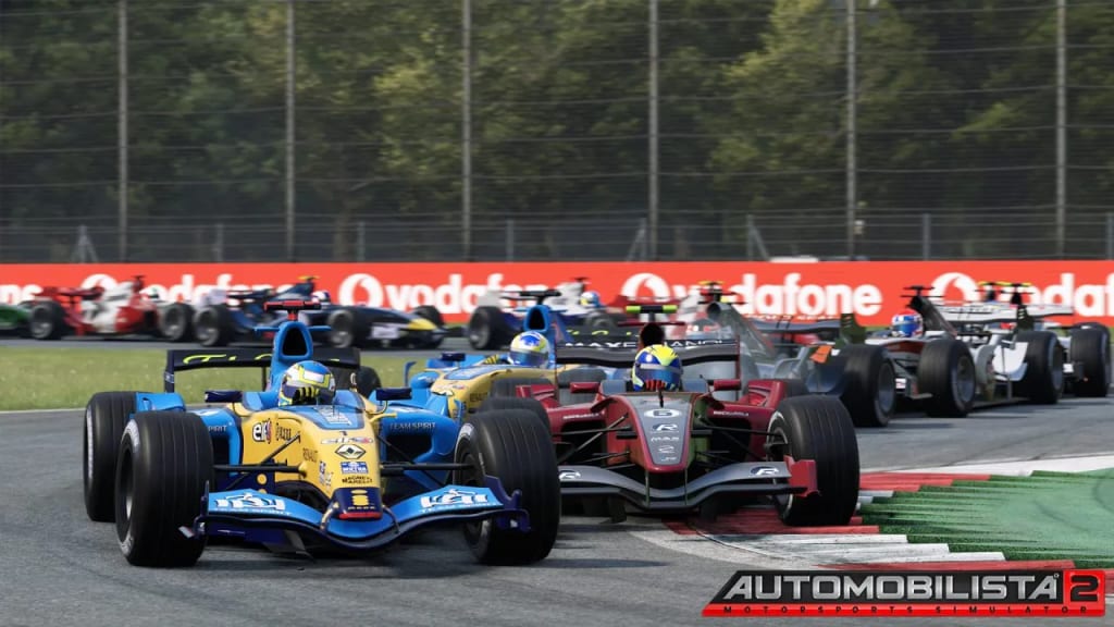 Monoplace de Formule 1 des annees 2000 sur un circuit historique dans Automobilista 2