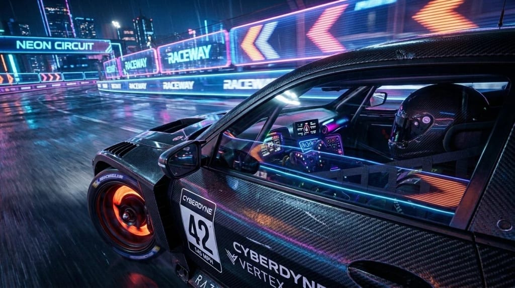 Room-Tracking Offset : point de vue place a l'exterieur de la voiture de course