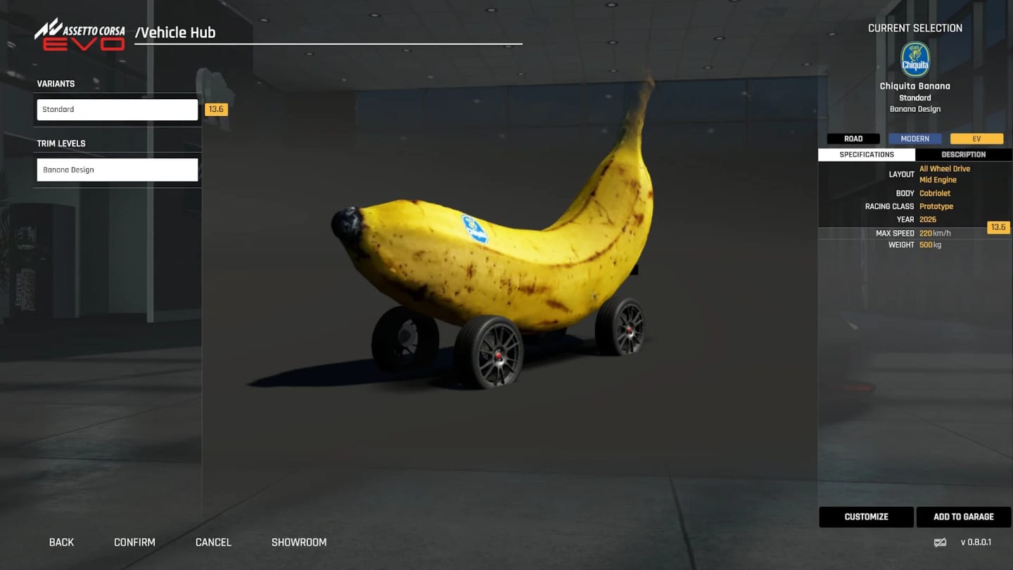 La Banana Car aborde un virage dans Assetto Corsa EVO