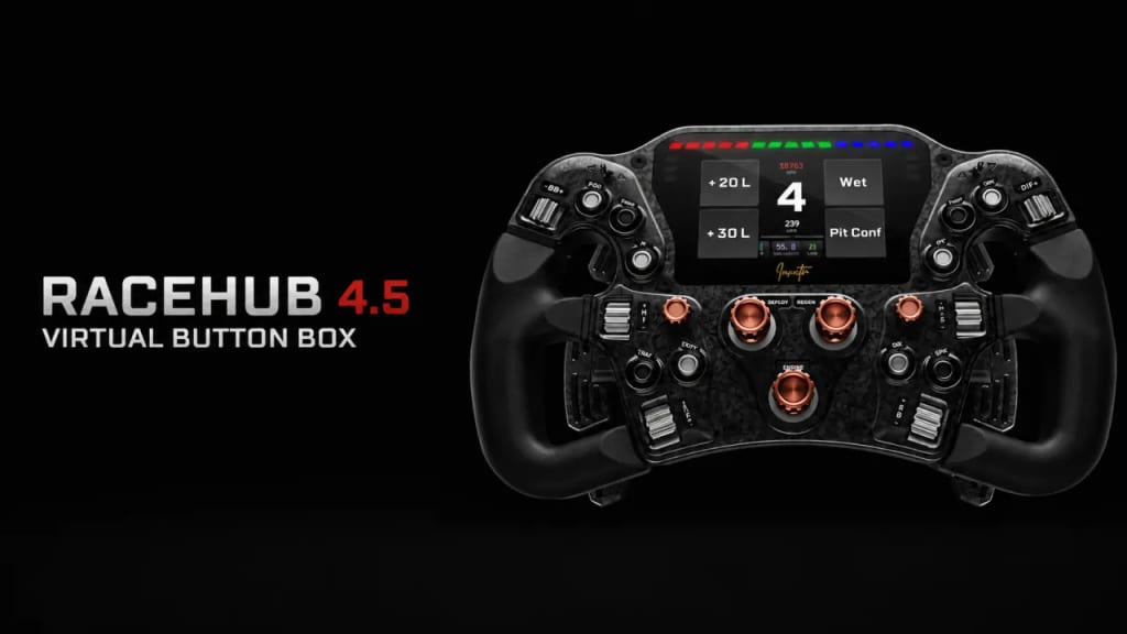 Button box virtuel affiché sur l'écran RaceView d'un volant Asetek