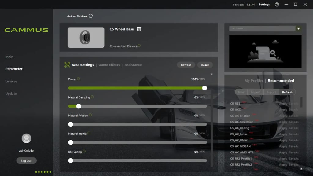 Logiciel de configuration d'une base direct drive sur PC